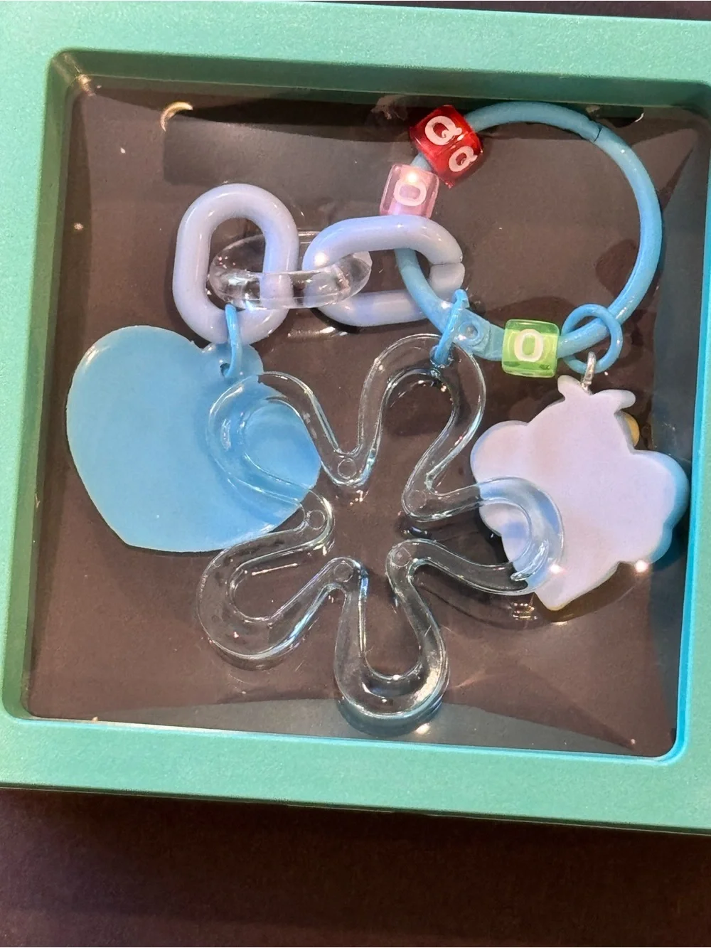 NWT Bee Heart Charm Keychain Blue Beaded Bag Clip in Shadow Box